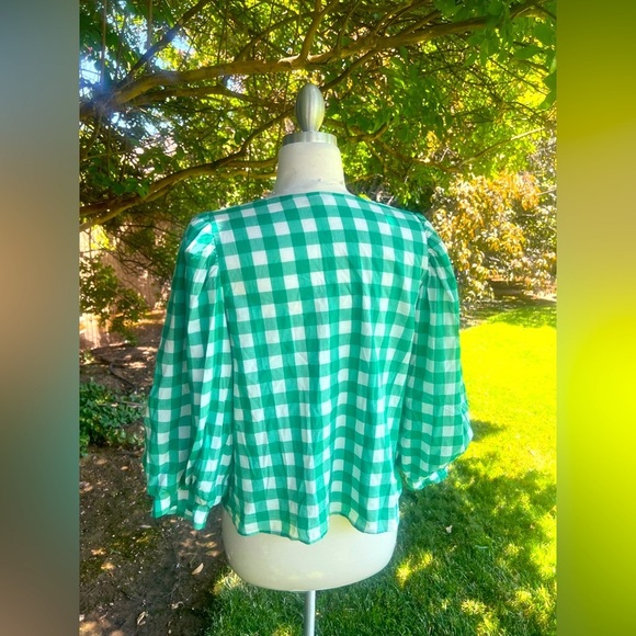a new day Green Plaid V-Neck Blouse - Picture 3 of 6
